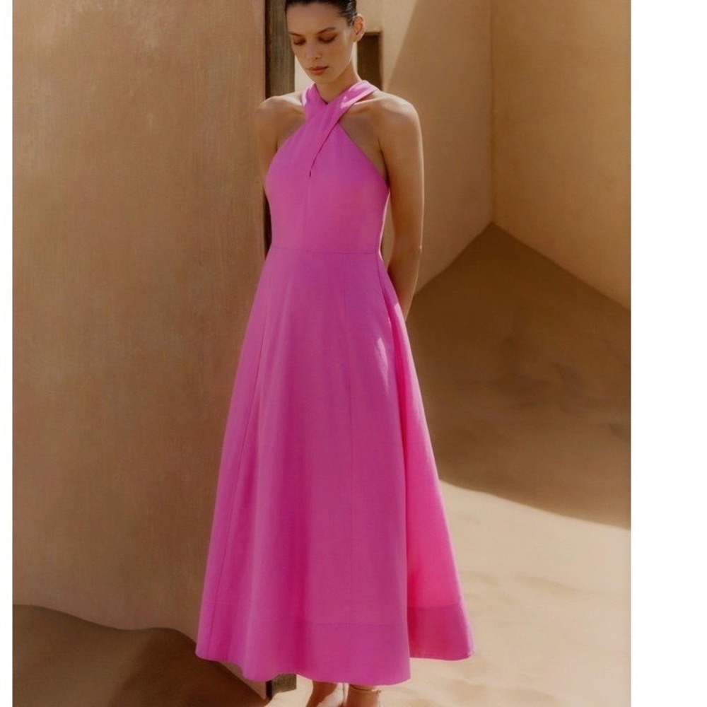 ME+EM Linen Blend Crossover Maxi Dress Womens 8 Ultra Pink Wedding Guest Luxury